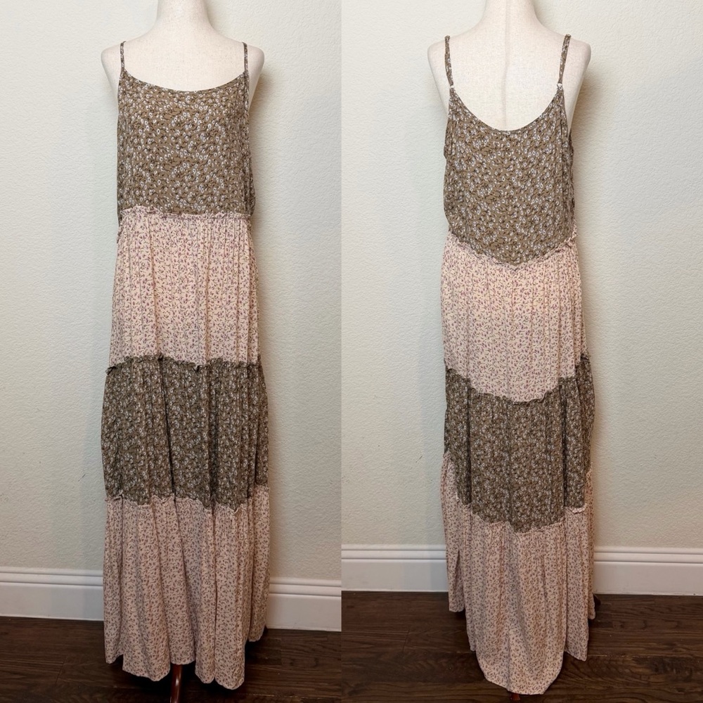 Boho Tiered Spaghetti Strap Maxi Dress - Pink and Brown - Picture 4 of 12